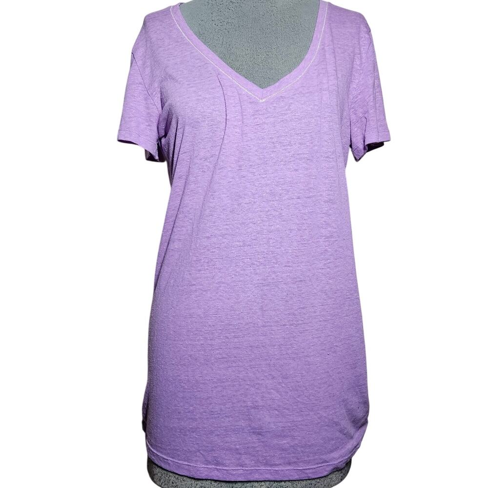 Victorias Secret Purple Silver Metallic Cotton Blend Tee Size Large
